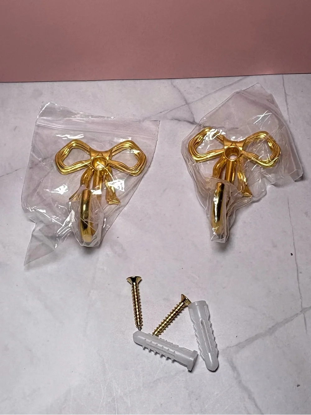 Gold-tone Bow Hooks with Screws and Anchors - Set of 2